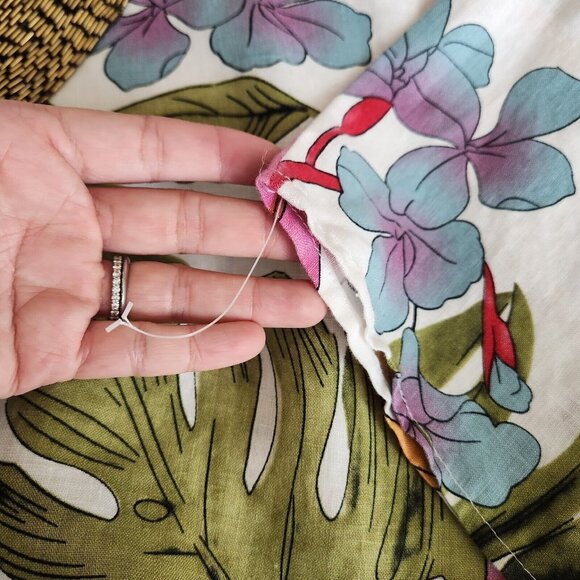 Peck & Peck 100% Linen Blouse L Floral Beaded Collar Poncho Oversize Boxy Kimono - Picture 4 of 14